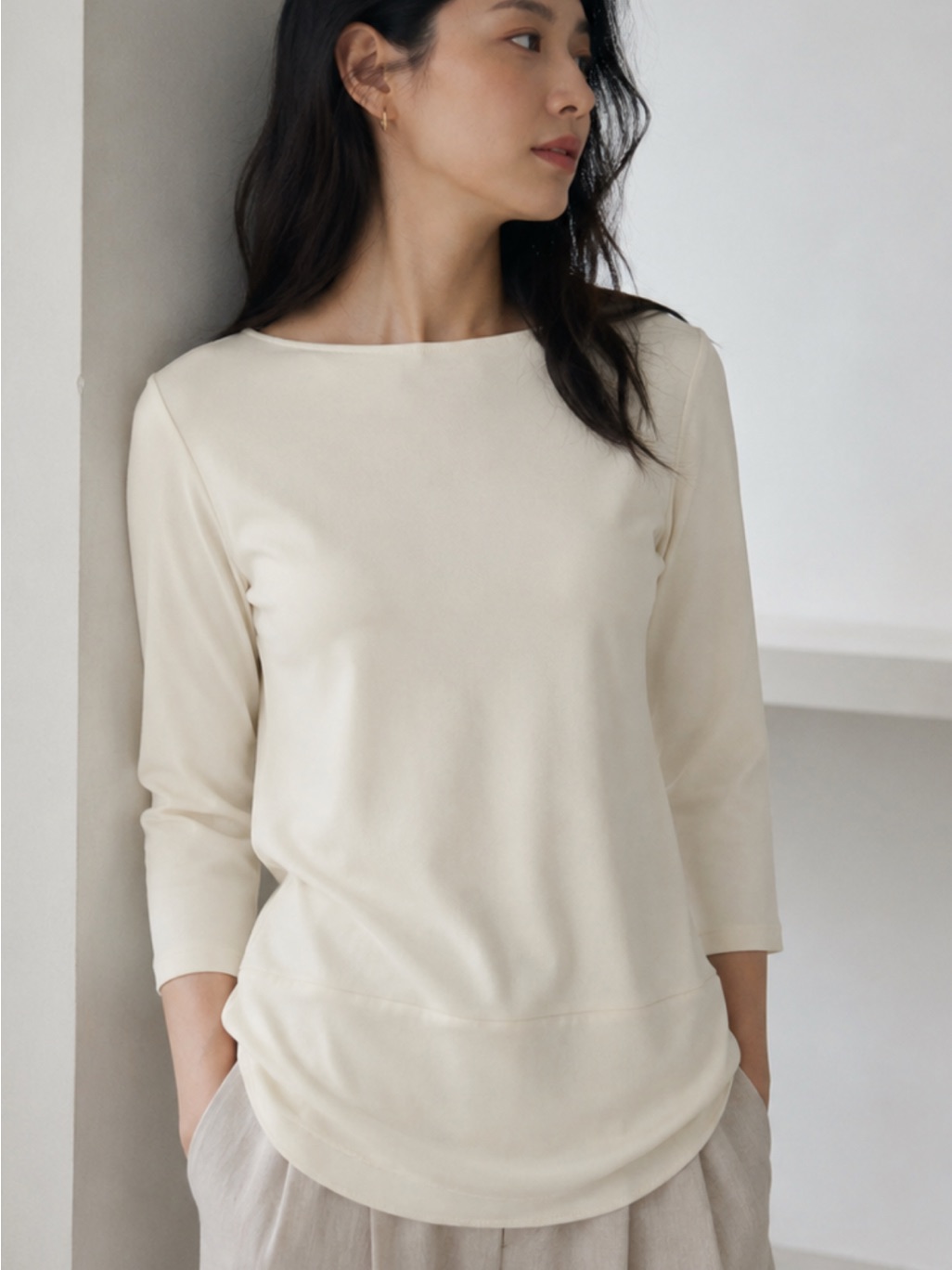 Lauren Ralph Lauren Women’s Ivory Tunic Top 3/4 Sleeve Stretch Knit Blouse